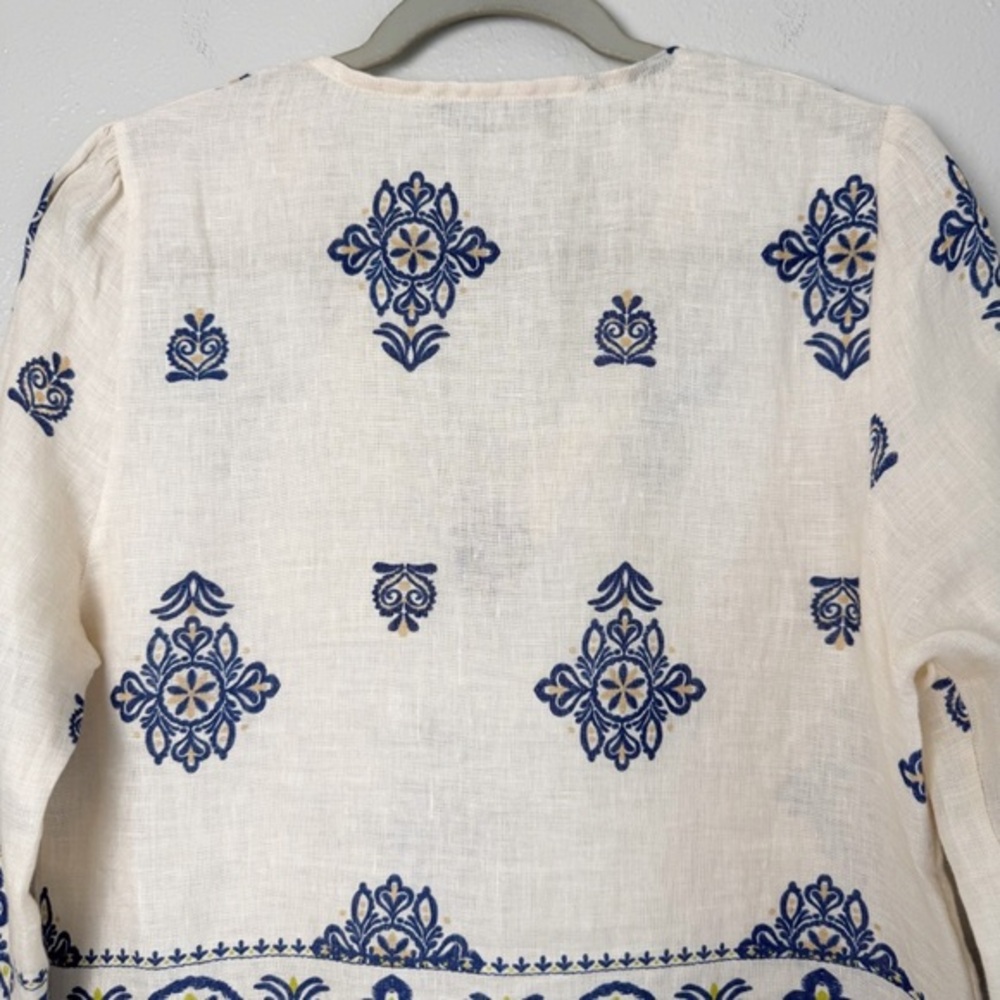 Francesca Bettini linen cream blue boho blouse top S - Picture 7 of 11